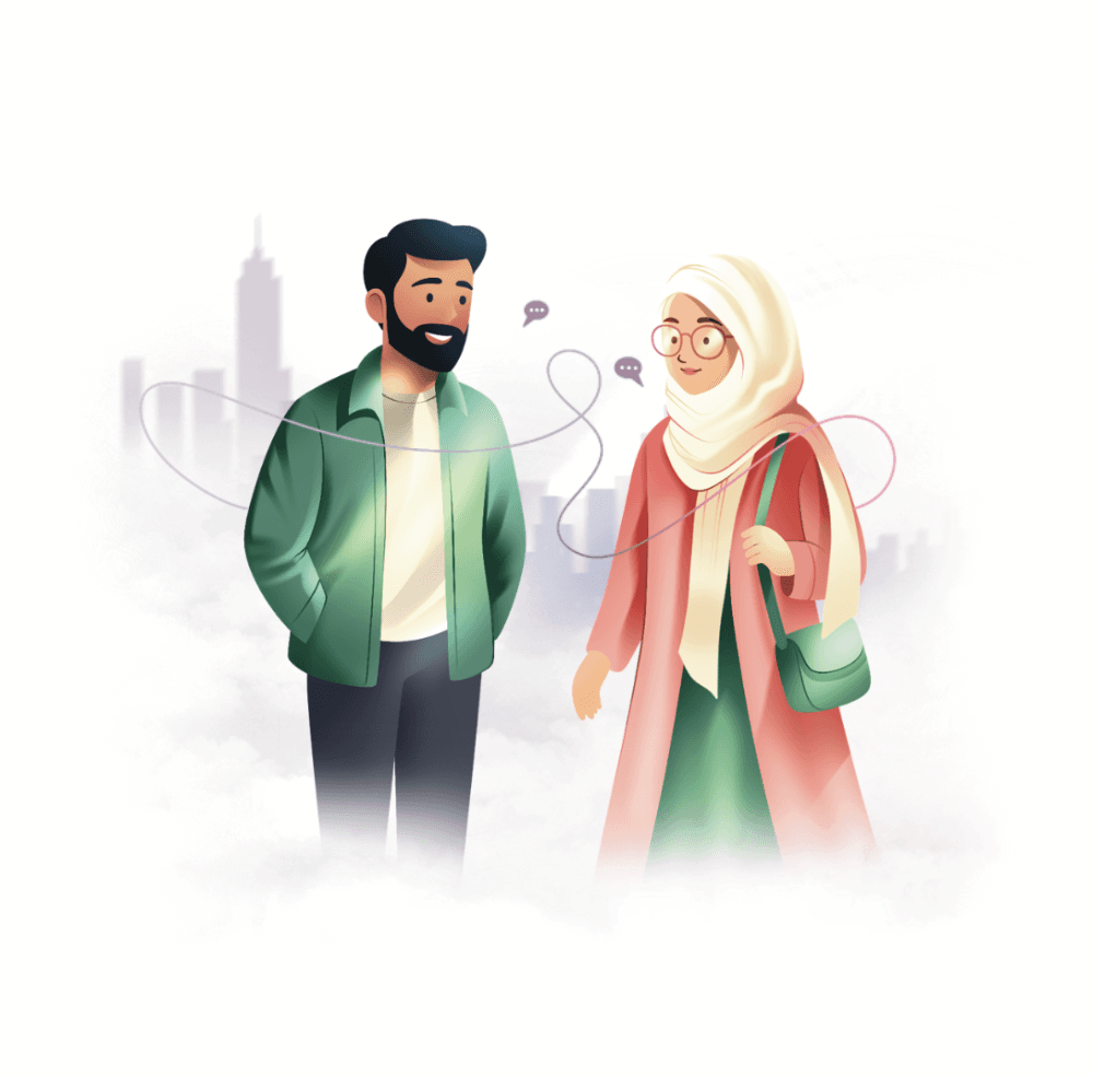 A bearded man and a woman in a hijab